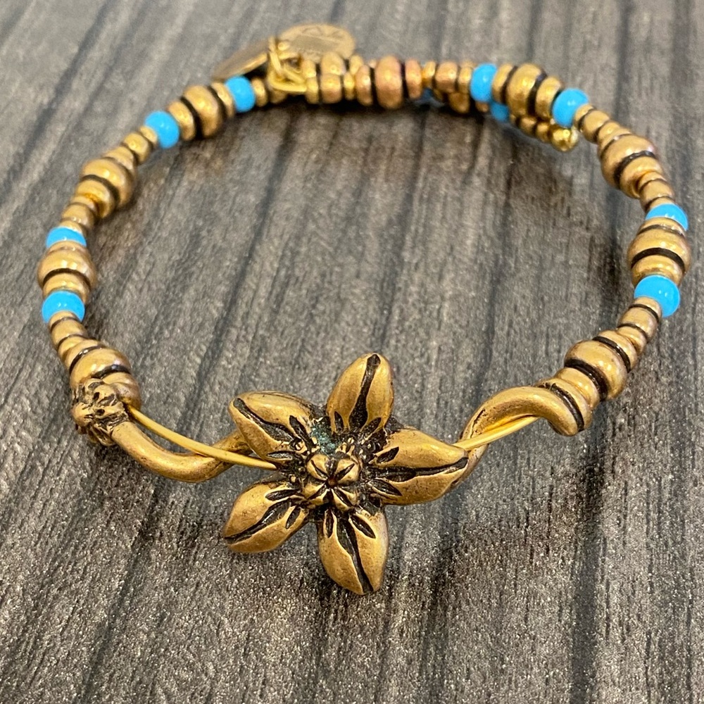 Alex & Ani blue beaded flower bracelet